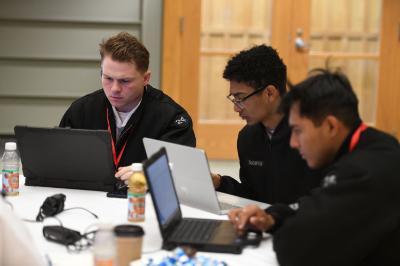 Students at the Senior Military College (SMC) Cyber Fusion event held at VMI, a military college in Virginia.