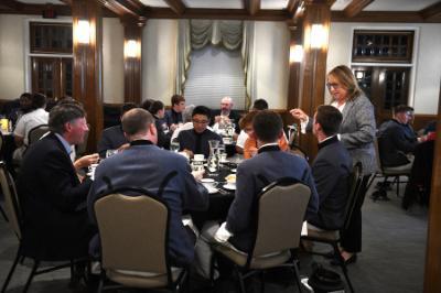 Cadets at Virginia Military Institute learned dining and conversation etiquette at an evening event sponsored by the school's Building BRIDGES club.
