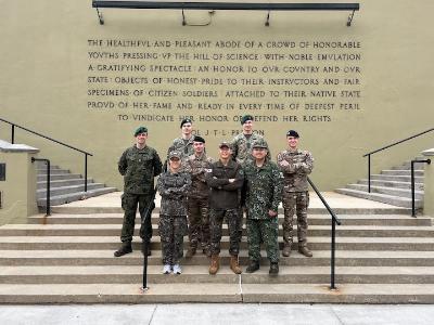 Simon Lemaire with cadets at VMI.