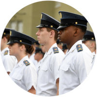 VMI cadets from diverse backgrounds standing at attention