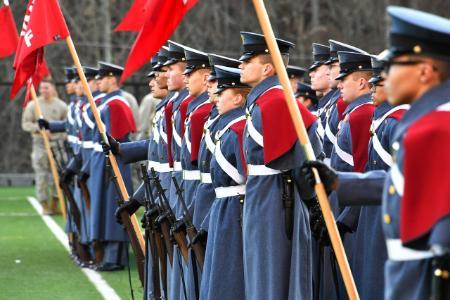 Photograph of cadets in full uniform in formation