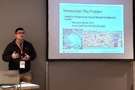 Aaron Causey ’20 presents his research on “Hybrid Disaster Response System Using Web of Things” at an international cybersecurity conference