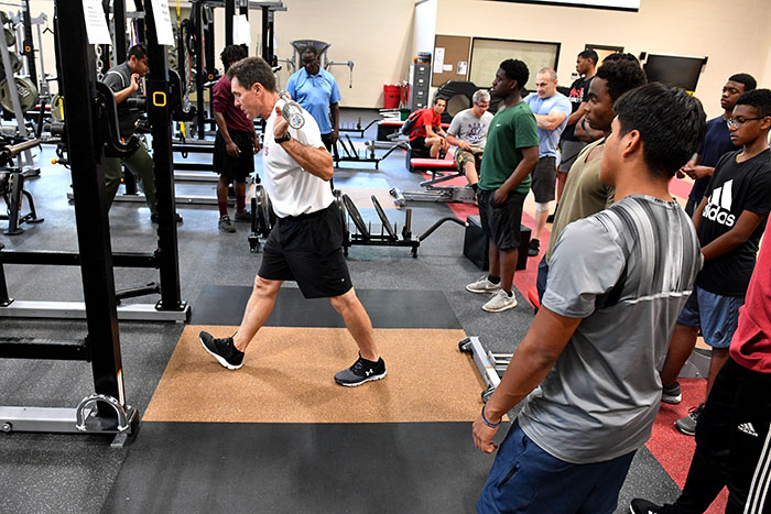 Participants in the College Orientation Workshop work on their fitness.