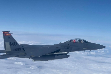 Flying the VMI flag mid-flight - Courtesy of Lt Col Roderick James '04 and Lt Col Derek Rankin '05