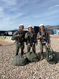 Cadets celebrate their completion of a jump during the Freefall Program at the United States Air Force Academy in Colorado Springs.
