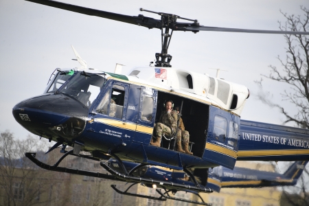 AFROTC Det 880 cadets ride in Air Force helicopter over VMI campus, called post.