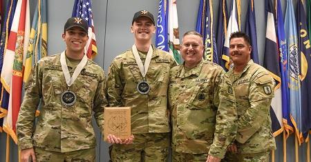 Kenneth Dinkel ’25 and Alex Bodner ’26 placed second in the College Clash Shoot Out Excellence in Competition team event, representing the Combat Shooting Team at VMI.