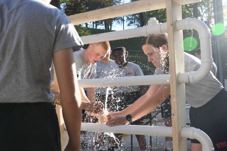 NROTC cadets at VMI train with pipes to simulate possible tasks in the US Navy.