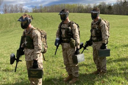 Marine-option cadets with Navy ROTC train in the field.