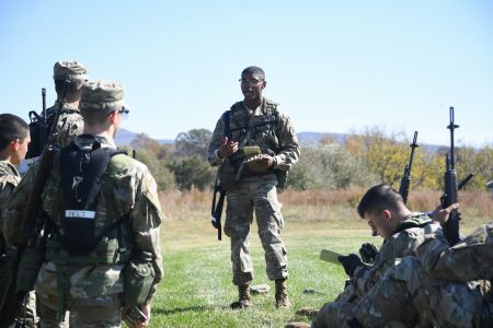 Cadet leader speaks to ROTC cadets training for the United States Marine Corps