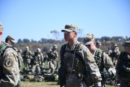 Marine-option cadets with Navy ROTC train in the field.