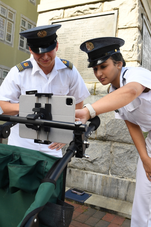 Engineering students at VMI test their app-driven cart.