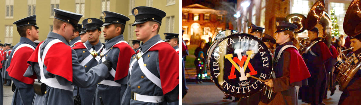 Two photos of cadets during parades