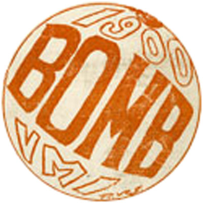 The Bomb VMI yearbook logo circle in the shape of a ball with orange text that reads 1900 BOMB VMI