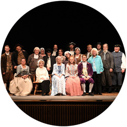 VMI Theater cadet and community members of Tom Jones April 2022 standing on stage photo circle