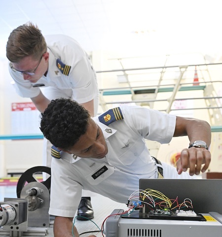 VMI cadets work with an experiment in the aquatic center as part of their mechanical engineering corusework.