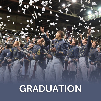 Cadets throw their gloves - a tradition at VMI graduation marking the end of their cadetships,