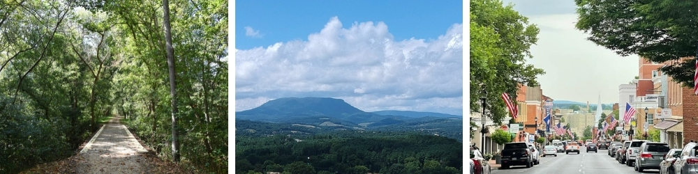 Chessie trail, mountains, and downtown Lexington 