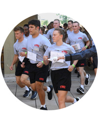 First year VMI cadets run into barracks on Matriculation Day
