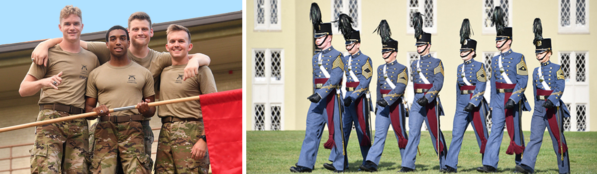 VMI General Committee GC cadets holding flag and cadet leaders marching