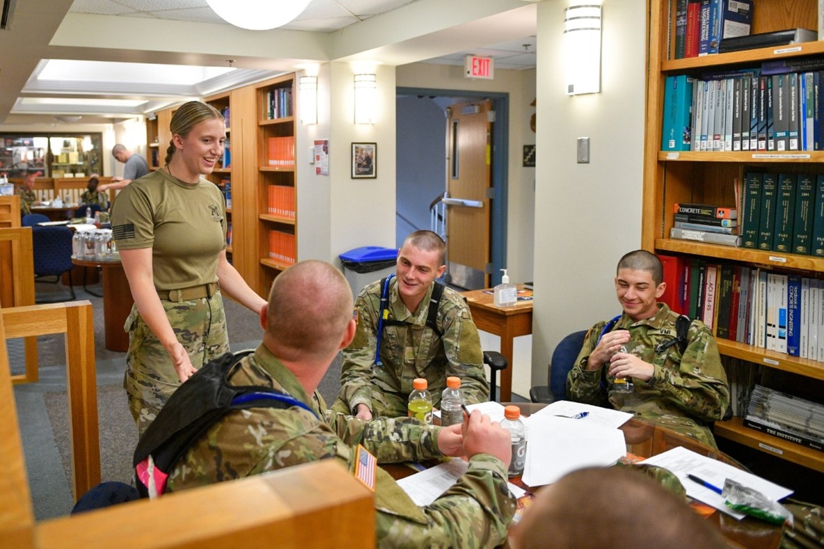 Students (cadets) at VMI who are members of the S-2 staff and serve as academic support to the Corps of Cadets meet in Preston Library.