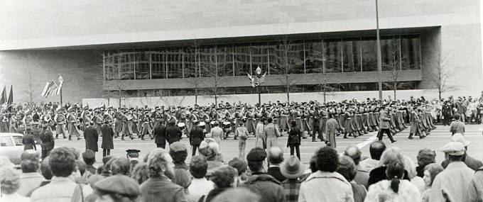 VMI Band marching in the Inaugural parade of President Ronald Reagan, January 1981