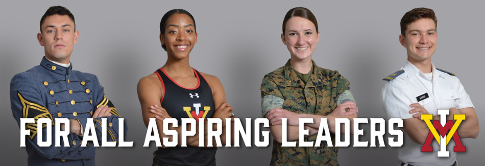For All Inspiring Leaders - text over portraits of cadets in various VMI uniforms