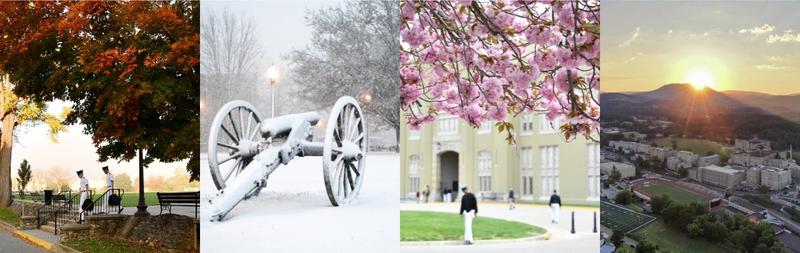 Collage of seasonal photos at VMI