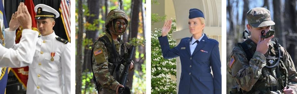 Collage of VMI cadets participating in ROTC events