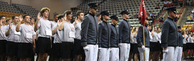 New students at VMI (rats) take an oath on their first day.