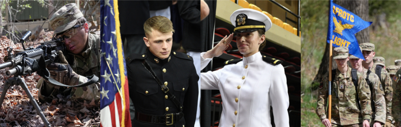 VMI cadets, who are required to participate in ROTC, train and swear oaths for Army, Marine Corps, Navy, and Air Force.