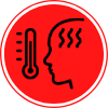 Line icon of thermometer and face with fever