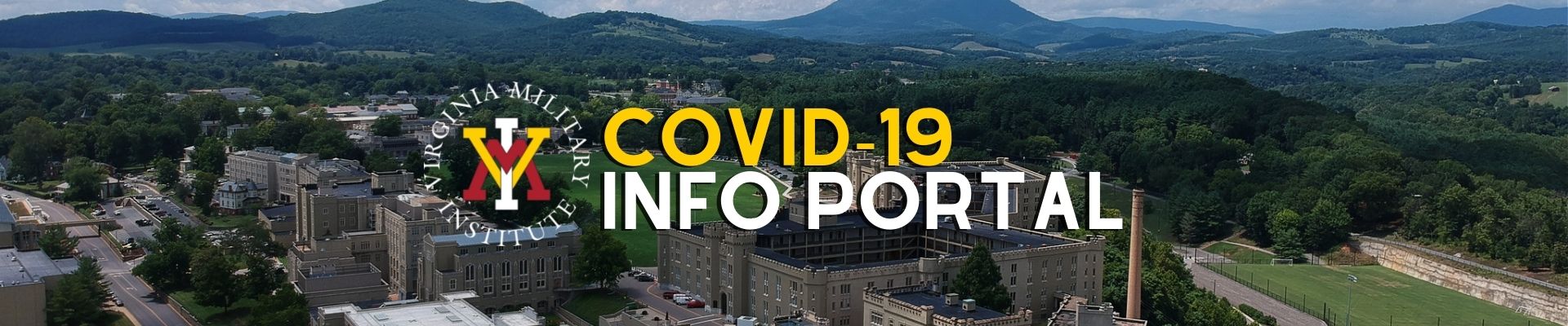 Aerial photo of post with logo and text of COVID-19 Info Portal