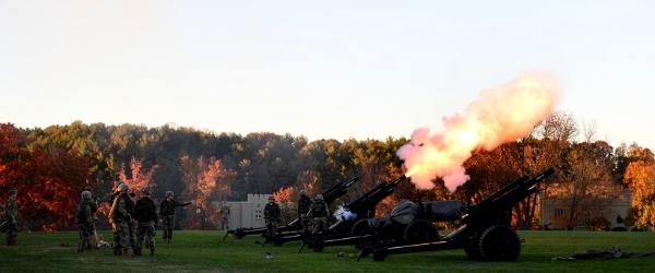 Cannons being fired by cadet battery on VMI post