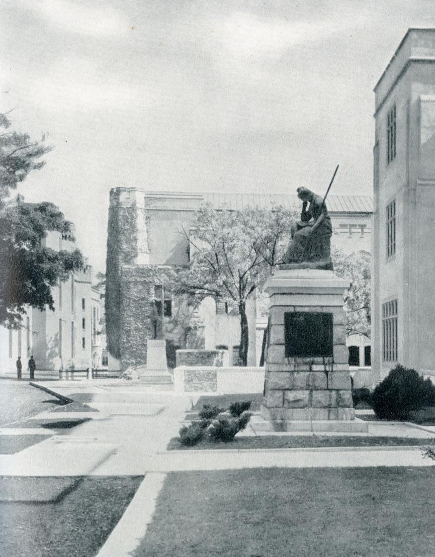 Side view of statue entitle Virginia Mourning Her Dead from 1933 Yearbook.