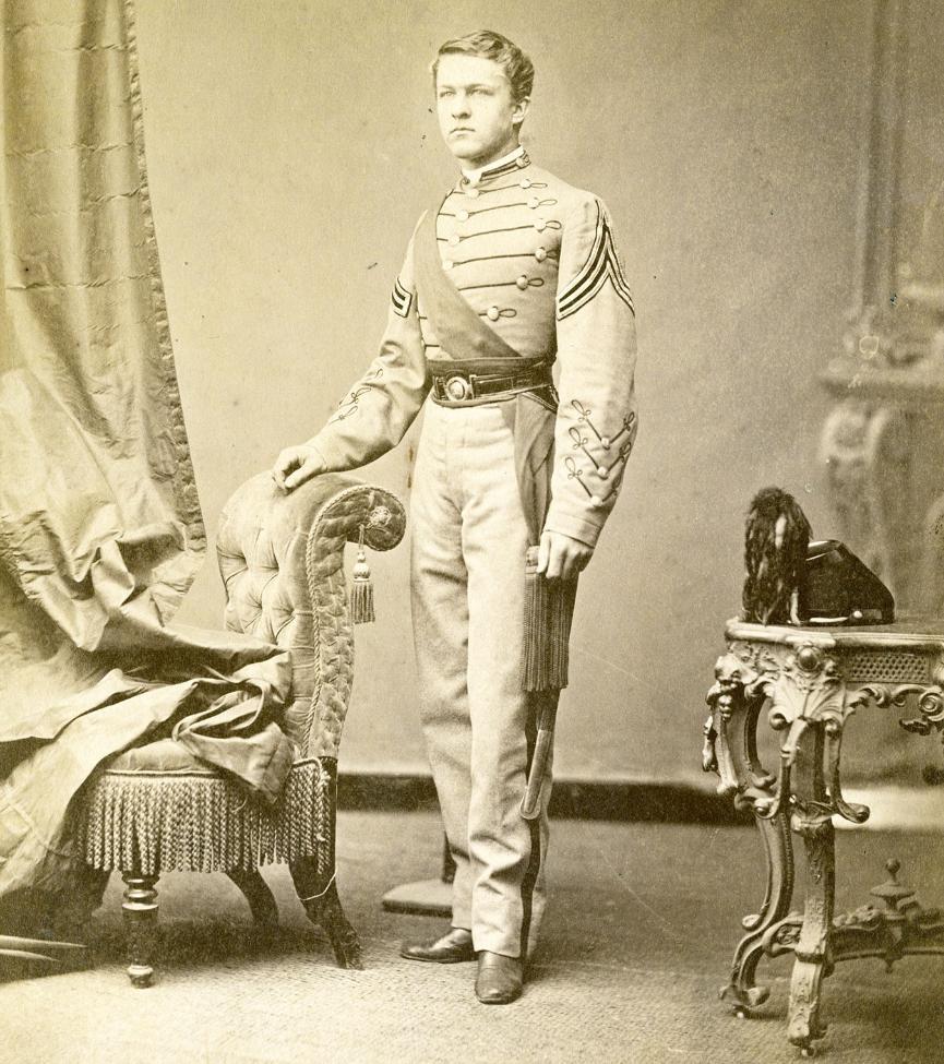 Cadet Samuel M. Lawrason Class of 1872. Full length formal studio pose.