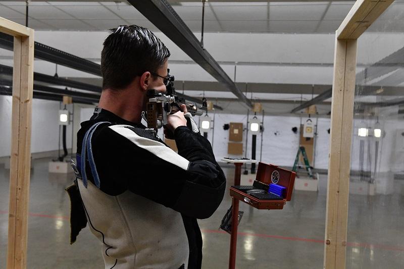 Male cadet on the rifle team at practice