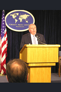 Rick Kiernan standing at podium during press briefing