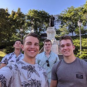 Francisco de Goya outside of El Prado in Madrid, Spain with (from left to right) Cadets Dahm, Schlussel, Armbruster, Welsh