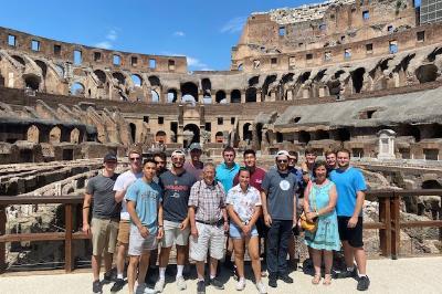 VMI study abroad cadets pose at the Colosseum in Rome