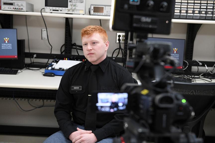 Cole Bowyer demonstrates the Audiogram Emulator during and interview with WDBJ7.