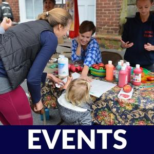 Events button with image of apple picking day.