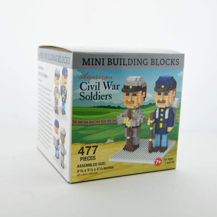 Box with images of the Civil war soldiers, Confederate and Union, made from Mini building blocks