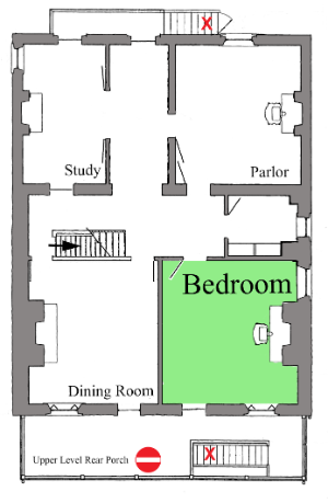 Floor plan map showing the bedroom highlighted in green.