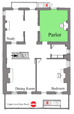 Floor plan map showing the Parlor highlighted in green.