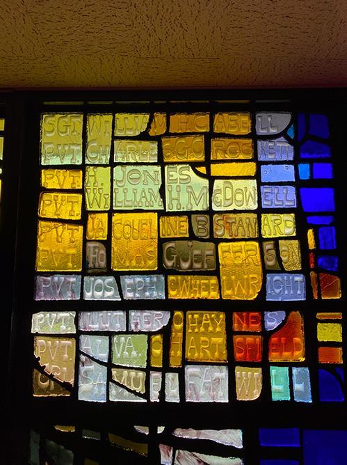 Close-up of New Market Fallen Cadets on Stained Glass Mural Wall