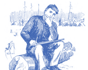 Sketch of Civil War soldier contemplating a letter being written