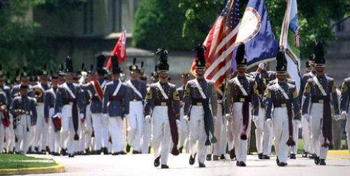 Photograph of VMI Cadets marching as part of the Pass in Review honoring the New Market fallen