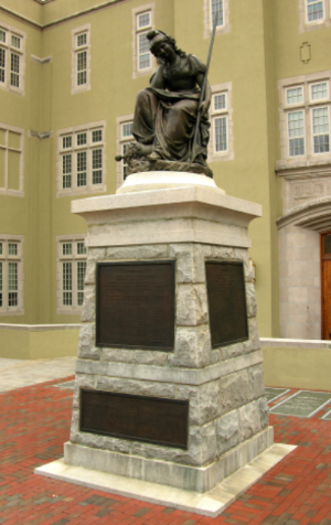 Photograph of the Virginia Mourning Her Dead statue on VMI Post