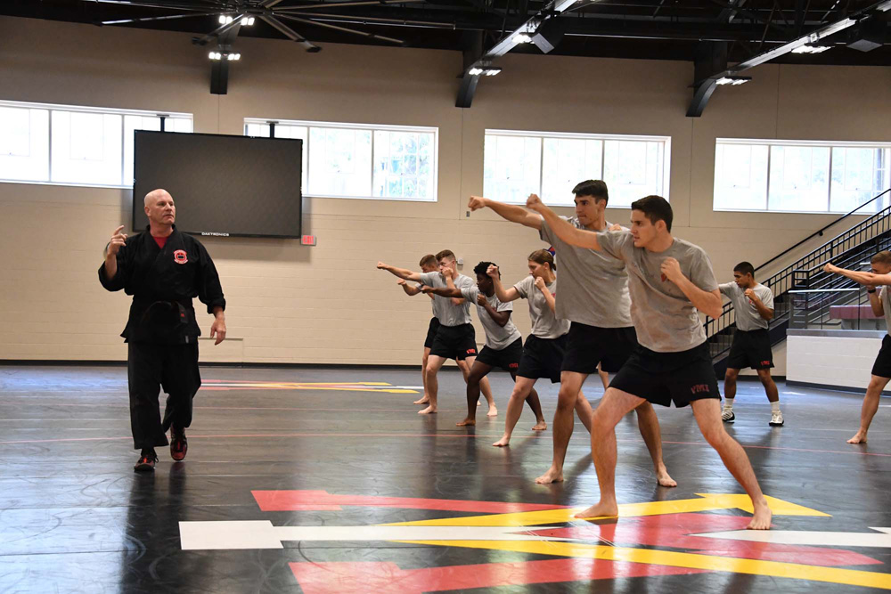 Col. Mike Krakow instructs his karate class.